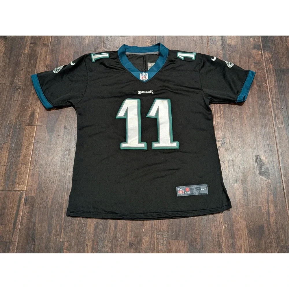 Philadelphia Eagles Football Jersey Youth Large Black NFL Nike Wentz 11 On Field